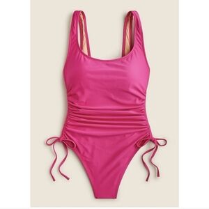 J.crew Hot Pink Ruched Side Tie One Peice Swimsuit Sz 12